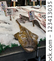 Fresh fish and monkfish on ice at the market 123413035