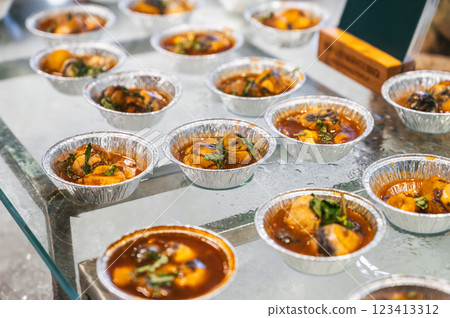 exotic Asian food duck egg balut with embryo in buffet in Asian restaurant in Vietnam exotic Asian food duck egg balut with embryo in buffet in Asian restaurant in Vietnam 123413312