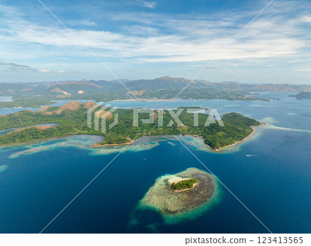 CYC Beach with white sand beach. Boats running over the blue sea. Coron, Palawan. Philippines. CYC Beach with white sand beach. Boats running over the blue sea. Coron, Palawan. Philippines. 123413565