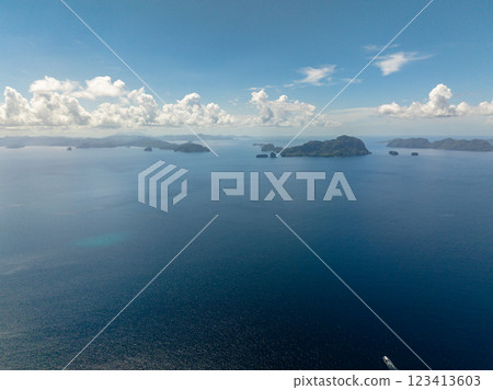 Tropical landscape of Islands and Islets surrounded by blue sea. El Nido, Palawan. Philippines. Tropical landscape of Islands and Islets surrounded by blue sea. El Nido, Palawan. Philippines. 123413603