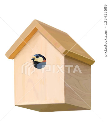 Birdhouse (natural) with tit Birdhouse (natural) with tit 123413699