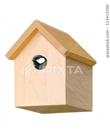 Birdhouse (natural) with tits 123413700