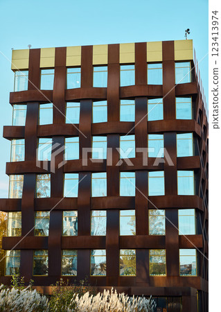 Modern Architectural Design Featuring a Unique Facade and Striking Windows Aesthetics 123413974