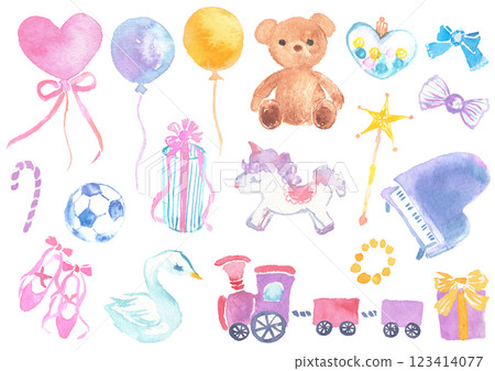 嬰兒可愛水彩畫組:玩具、禮物、氣球 嬰兒可愛水彩畫組:玩具、禮物、氣球 123414077