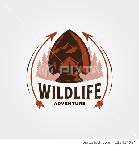 vintage spear wildlife vector logo design, creative arrowhead illustration design 123414084
