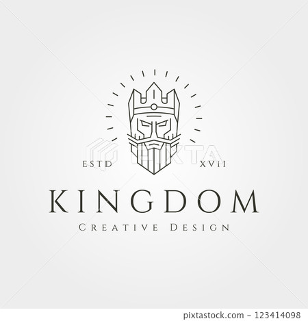 bearded king head line art logo vector with crown symbol illustration design 123414098