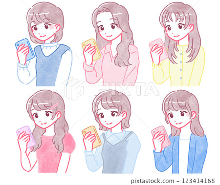 Women in various styles operating smartphones Women in various styles operating smartphones 123414168