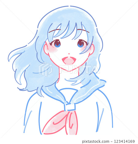 微笑的女學生從前面抬頭 微笑的女學生從前面抬頭 123414169