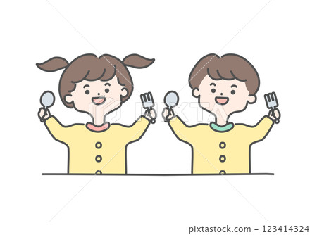 孩子們期待午餐的插圖 孩子們期待午餐的插圖 123414324