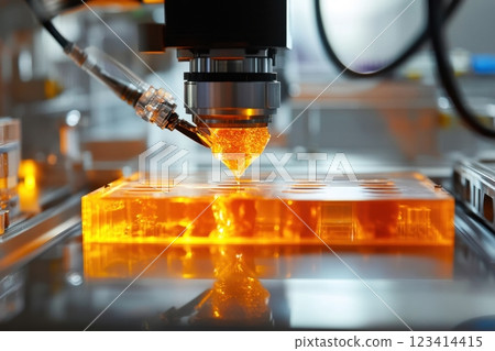 A machine is melting a substance into a clear plastic 123414415