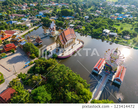 Aerial view of Wat Plai Laem in koh Samui island, Thailand 123414472