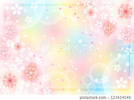Cherry blossom Japanese style background, frame, rainbow color, cute, illustration, spring Cherry blossom Japanese style background, frame, rainbow color, cute, illustration, spring 123414540