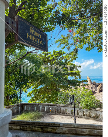 Grandfather and Grandmother Rocks, Hin Ta Hin Yai, in koh Samui island, Thailand 123414580