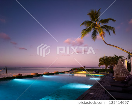 Sunset at beach resort in the Maldives, Asia Sunset at beach resort in the Maldives, Asia 123414697