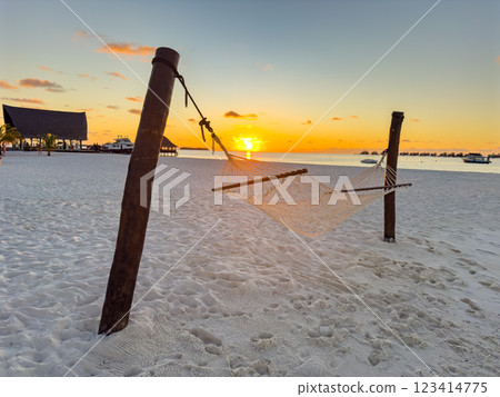 Hammock on the beach in the Maldives, Asia 123414775