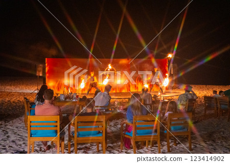 Pool bar at night in the Maldives, Asia 123414902
