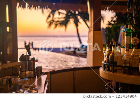 Pool bar at night in the Maldives, Asia Pool bar at night in the Maldives, Asia 123414904