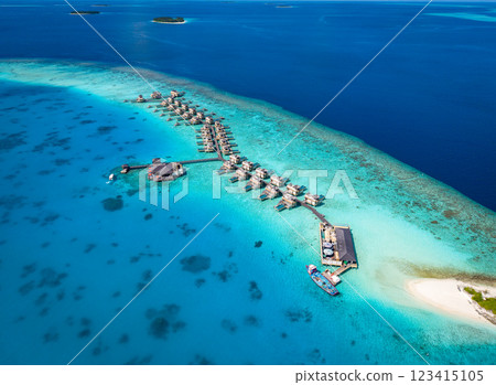 Aerial views of Velavaru Island in Maldives 123415105