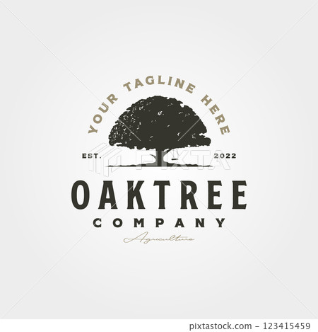 oak tree vintage logo vector symbol with typography design. tree swing with tree logo design oak tree vintage logo vector symbol with typography design. tree swing with tree logo design 123415459