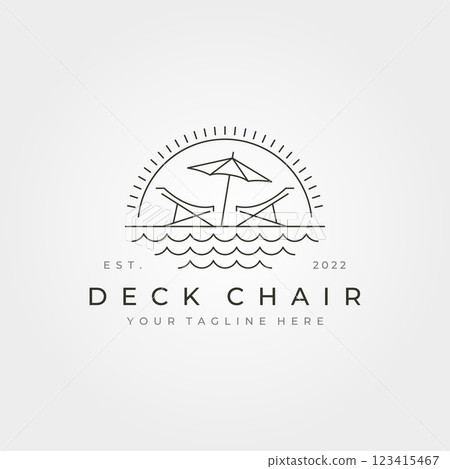 deck chair on the beach line art logo vector illustration design, deck chair with sunset symbol design deck chair on the beach line art logo vector illustration design, deck chair with sunset symbol design 123415467