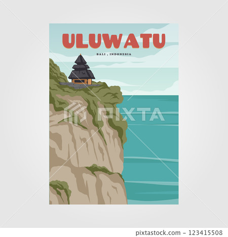 uluwatu bali beach vintage poster illustration design, bali tropical beach background 123415508