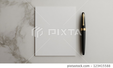 blank sheet of paper and fountain pen on marble surface, ready for writing 123415588