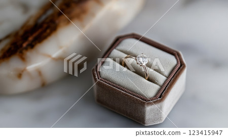 stunning engagement ring displayed in luxurious velvet box, evoking romance 123415947