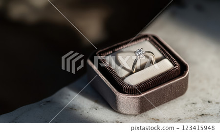 delicate engagement ring in elegant velvet box, symbolizing love delicate engagement ring in elegant velvet box, symbolizing love 123415948
