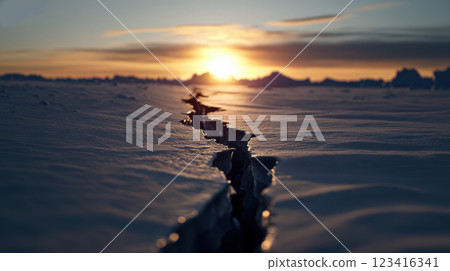close up view of cracks in polar ice with sunset backdrop, showcasing nature beauty close up view of cracks in polar ice with sunset backdrop, showcasing nature beauty 123416341