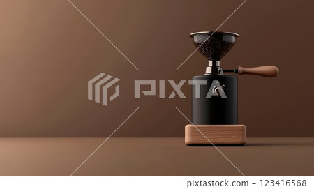 Minimalist 3D Rendering of a Hand Crank Coffee Grinder Against a Warm Brown Background 123416568
