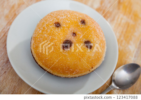 Berliner, German donut with chocolate filling 123417088