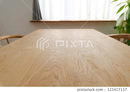 Bright dining table and potted plants 123417137
