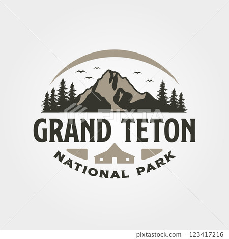 grand teton vintage logo vector illustration design, travel adventure logo design 123417216