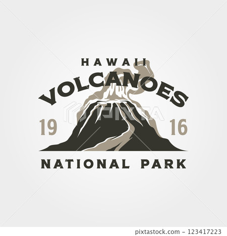hawaii volcanos vintage logo vector symbol illustration design, mountain eruption symbol 123417223