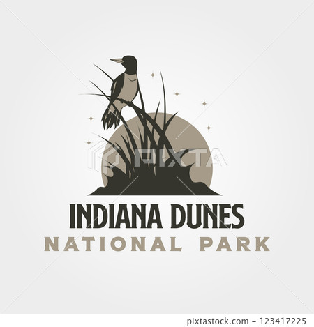 indiana dunes with woodpecker bird vintage logo vector illustration design indiana dunes with woodpecker bird vintage logo vector illustration design 123417225