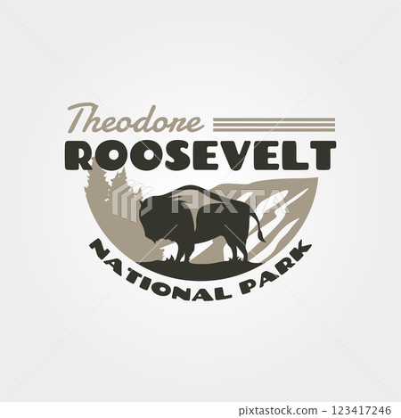 theodore roosevelt vintage logo with silhouette of bison illustration design theodore roosevelt vintage logo with silhouette of bison illustration design 123417246