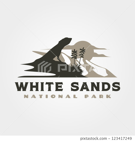 white sands vintage logo vector symbol illustration design, lizard on desert logo design 123417249