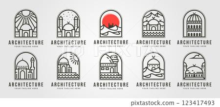 islamic mosque line logo vector symbol illustration design, ramadan idea vector symbol creative logo design 123417493