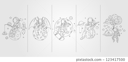 set of vector astronaut line art background illustration template design, space illustration template design 123417500