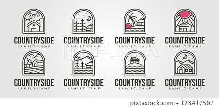 set of vector cottage line art logo minimal illustration design, line art cabin logo vector design 123417502