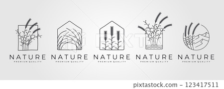 set of nature grass minimal vector logo symbol illustration design, line art style 123417511