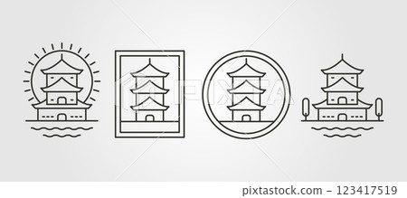 set of pagoda vector line logo vector symbol illustration design, traditional house bundle logo design set of pagoda vector line logo vector symbol illustration design, traditional house bundle logo design 123417519
