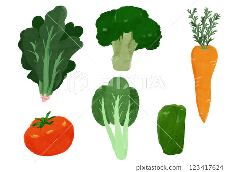 手繪彩色插圖集綠色和黃色蔬菜 手繪彩色插圖集綠色和黃色蔬菜 123417624