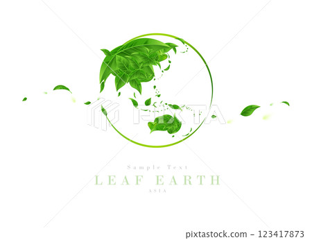 Earth and world maps drawn with green leaves (Asia, Oceania, Middle East) | Ecology Art Series 123417873