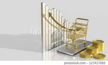The Gold Shopping cart for Business concept 3d Rendering. 123417895