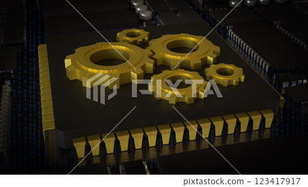 The Gold Gear on Chip for Technology or IT concept 3d Rendering. The Gold Gear on Chip for Technology or IT concept 3d Rendering. 123417917