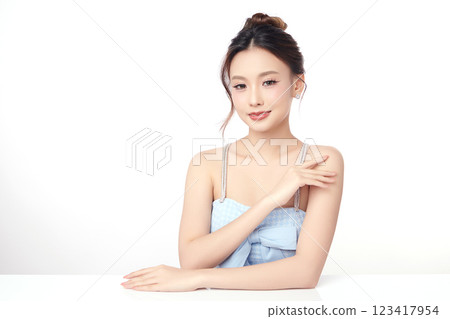 Beautiful young asian woman with clean fresh skin on white background, Face care, Facial treatment, Cosmetology, beauty and spa, Asian women portrait. 123417954