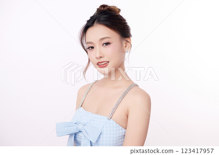 Beautiful young asian woman with clean fresh skin on white background, Face care, Facial treatment, Cosmetology, beauty and spa, Asian women portrait. 123417957