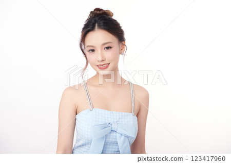 Beautiful young asian woman with clean fresh skin on white background, Face care, Facial treatment, Cosmetology, beauty and spa, Asian women portrait. 123417960