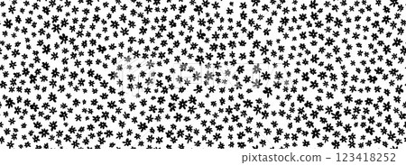Tiny black flowers seamless pattern. Monochrome ditsy repeated pattern. Floral background for textile print, fabric swatch, dress ornament, clothes design ornament. Cute romantic wallpaper. Vector Tiny black flowers seamless pattern. Monochrome ditsy repeated pattern. Floral background for textile print, fabric swatch, dress ornament, clothes design ornament. Cute romantic wallpaper. Vector 123418252
